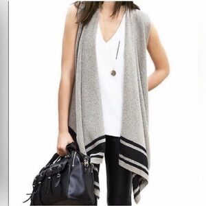 Banana Republic Mohair Alpaca Wool Blend Gray black Striped Waterfall Vest M